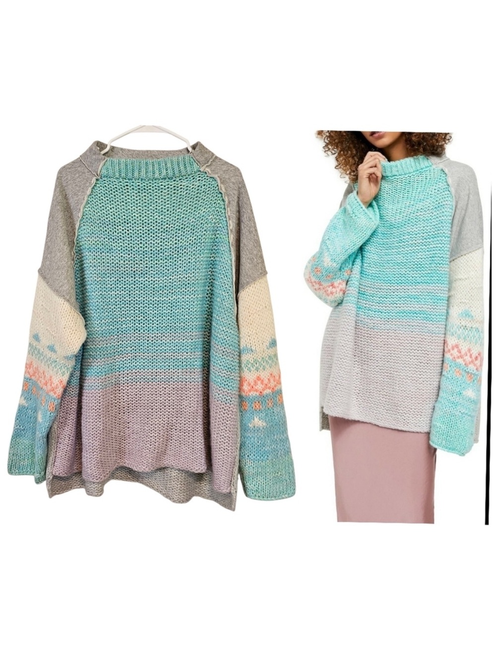 Free People Polar Opposites Sweater Knit Oversized Mock Neck Wool Alpaca small